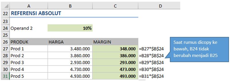 rumus excel copy referensi absolut