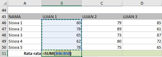 tombol autosum menerka rumus penjumlahan excel
